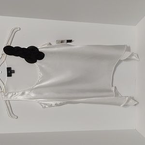 New White IZ Byer Tank Top With Black Floral Applique sz Medium